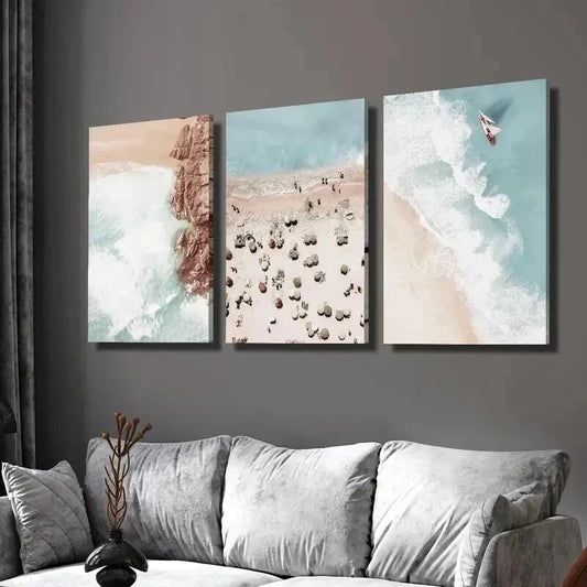 3pcs Beach Aerial Scene Landscape Theme Wall Art Set Canvas Framed 40x60cm - High Quality Print 100% Australian Made Wall Canvas Ready to Hang