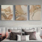 3pcs Beige and Golden Abstract Metal Print Ready to Hang Art