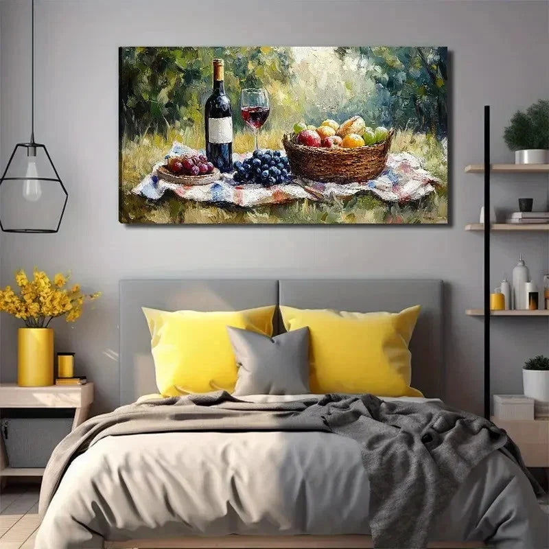 Abstract Wine And Fresh Fruit Wall Art Canvas Office Home Room Framed 120x60cm