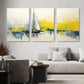 3pcs Sailing Boat Abstract Yellow and Blue Hues Metal Print Ready to Hang Art