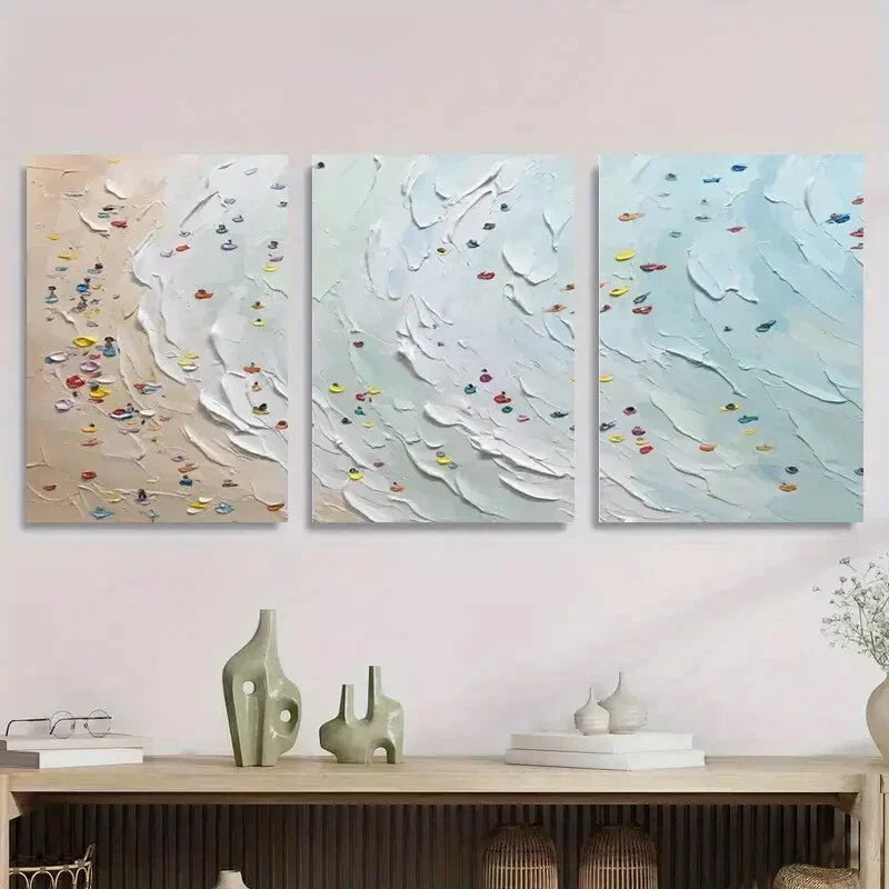 3pcs Coastal Beach Ocean Waves with Colorful Metal Print Ready to Hang Art
