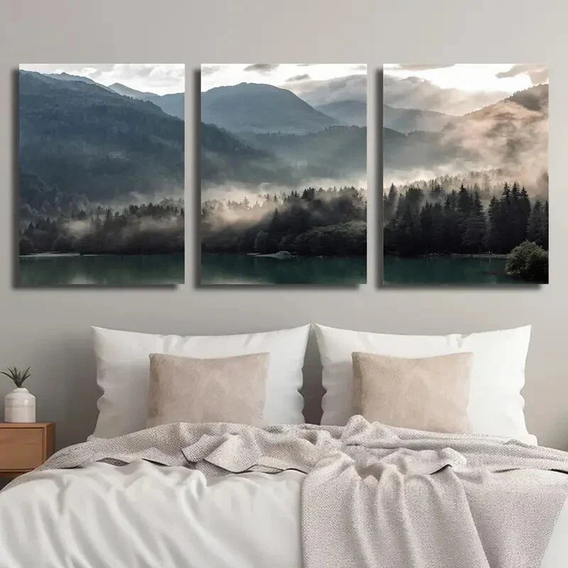 3pcs Lake and Mountains Landscape Wall Art Set Canvas Framed 40x60cm - High Quality Print 100% Australian Made Wall Canvas Ready to Hang