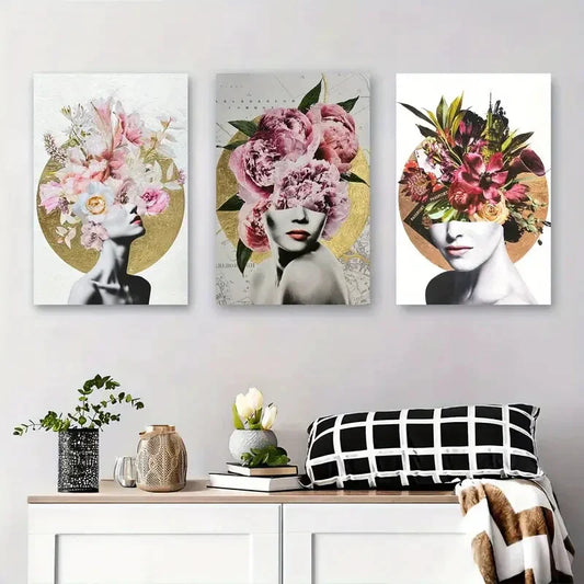 3pcs Modern Black and White Woman Metal Print Ready to Hang Art