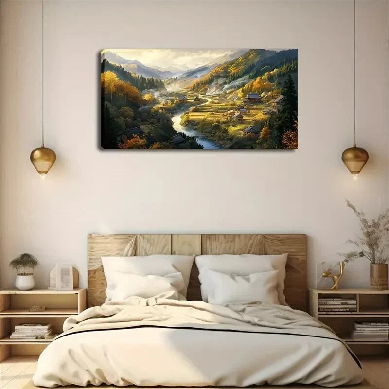 River Meandered Between Valleys Wall Art Canvas Office Home Room Framed 120x60cm
