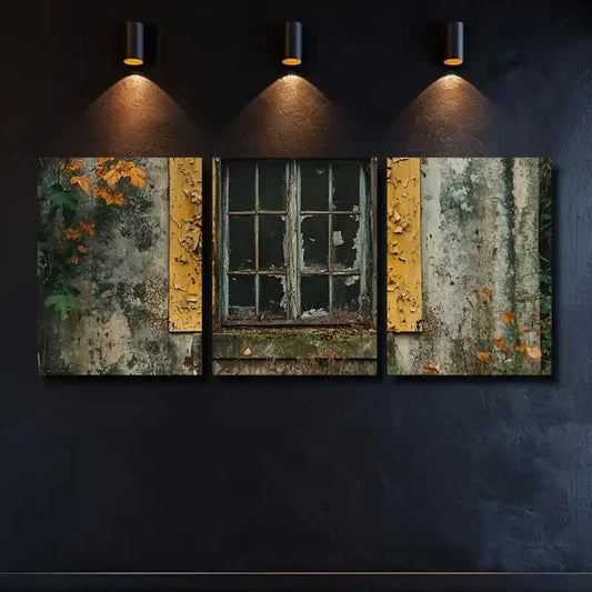 3pcs Vintage Window & Autumn Leaves Wall Art Set Canvas Framed 40x60cm - High Quality Print 100% Australian Made Wall Canvas Ready to Hang
