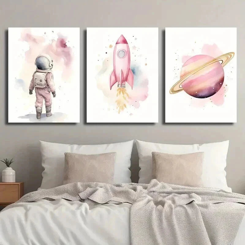 3pcs Astronaut & Rocket Themes Wall Art Set Canvas Framed 40x60cm - High Quality Print 100% Australian Made Wall Canvas Ready to Hang