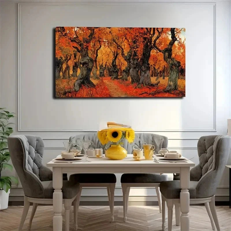 Vibrant Autumn Forest Scene Wall Art Canvas Office Home Room Framed 120x60cm