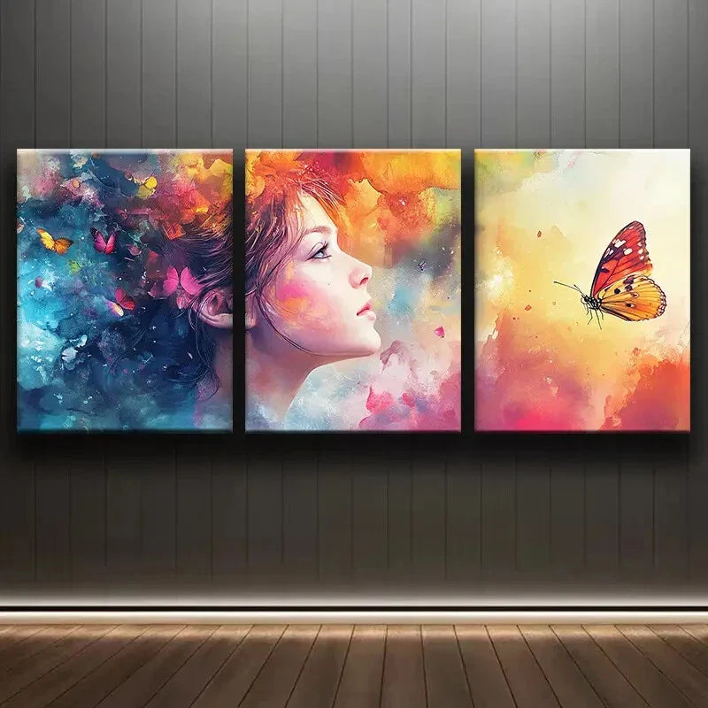 3pcs Abstract Butterfly and Female Perfect Wall Art Set Canvas Framed 40x60cm - High Quality Print 100% Australian Made Wall Canvas Ready to Hang