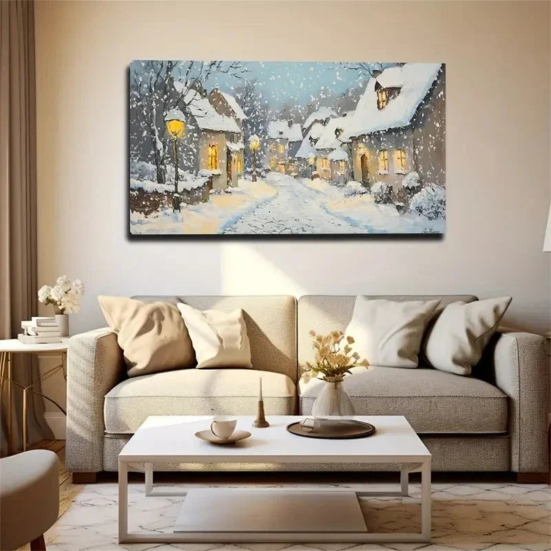 Snowy Scene With Illuminated Wall Art Canvas Office Home Room Framed 120x60cm