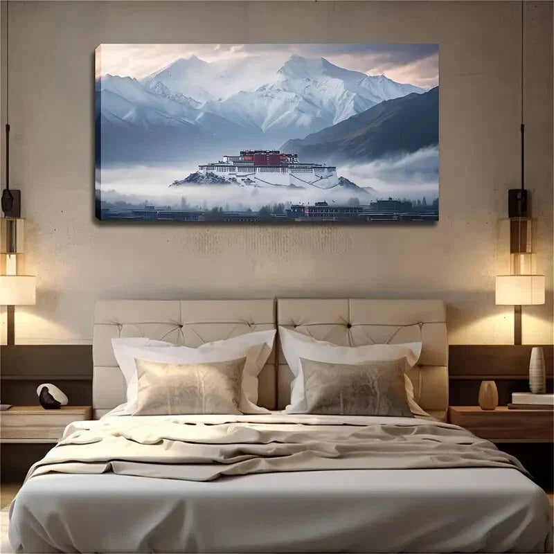 Palace Built On The Mountain Wall Art Canvas Office Home Room Framed 120x60cm