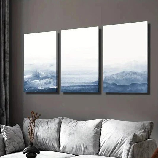 3pcs Navy Blue Gradient Abstract Wall Art Set Canvas Framed 40x60cm - High Quality Print 100% Australian Made Wall Canvas Ready to Hang