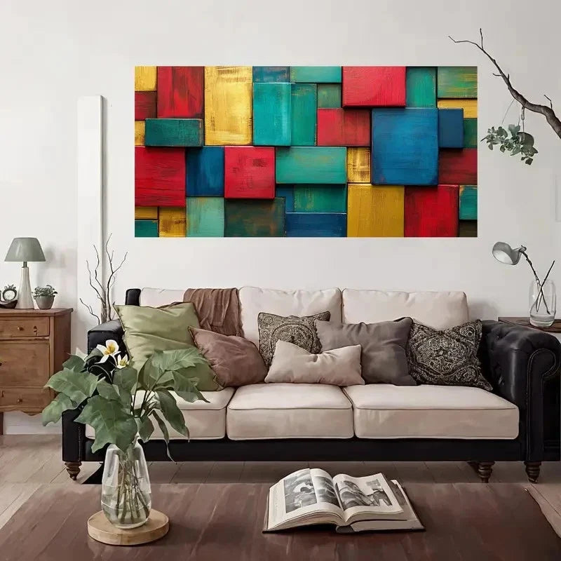 Colorful Wooden Blocks Abstract Wall Art Canvas Office Home Room Framed 120x60cm