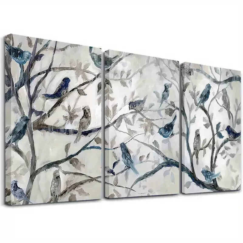 3pcs Birds & Branches Triptych Wall Art Set Canvas Framed 40x60cm - High Quality Print 100% Australian Made Wall Canvas Ready to Hang