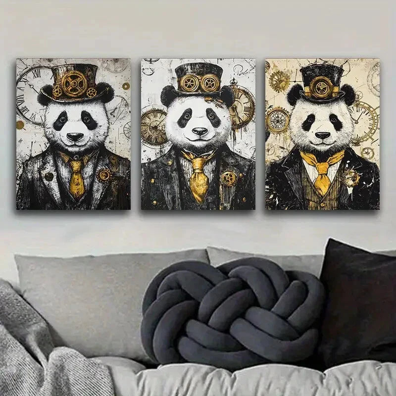 3pcs Cyberpunk panda Art Painting Metal Print Ready to Hang Art