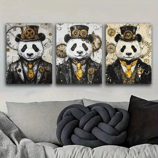 3pcs Cyberpunk panda Art Painting Metal Print Ready to Hang Art