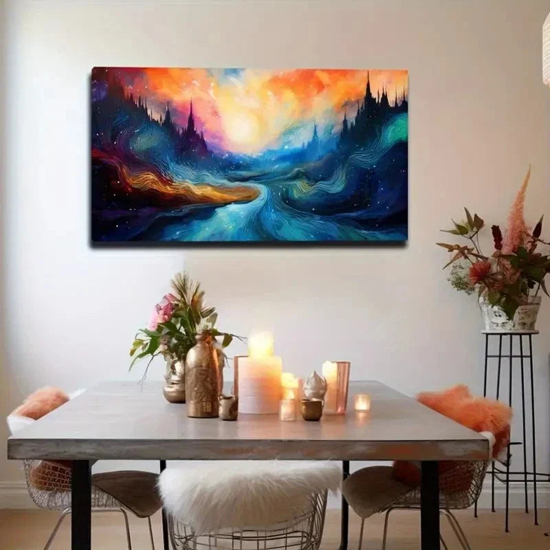 Vibrant Sunrise Landscape Wall Art Canvas Office Home Room Framed 80x45cm