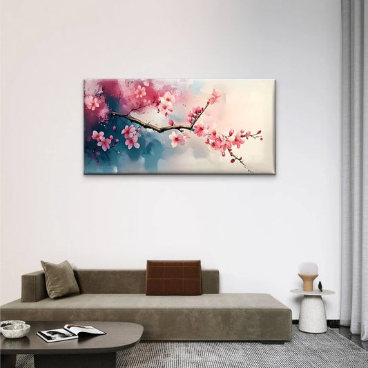 Cherry Trees Pink Flowers Wall Art Canvas Office Home Room Framed 80x45cm