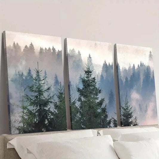 3pcs Misty Mountain & Forest Decoration Wall Art Set Canvas Framed 40x60cm - High Quality Print 100% Australian Made Wall Canvas Ready to Hang