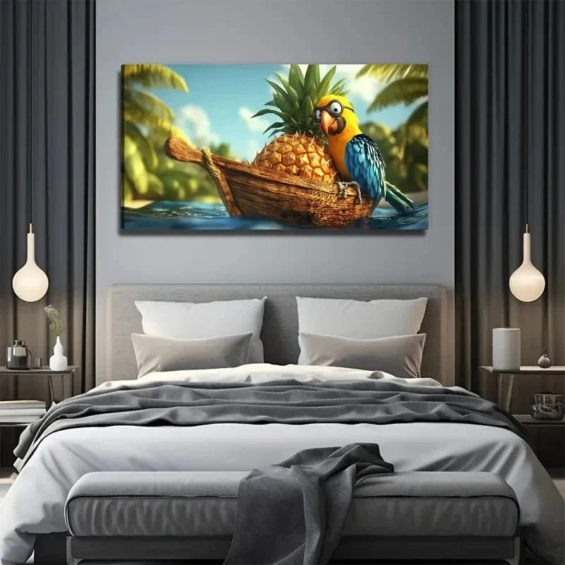 Parrot On Board Pineapple Wall Art Canvas Office Home Room Framed 120x60cm