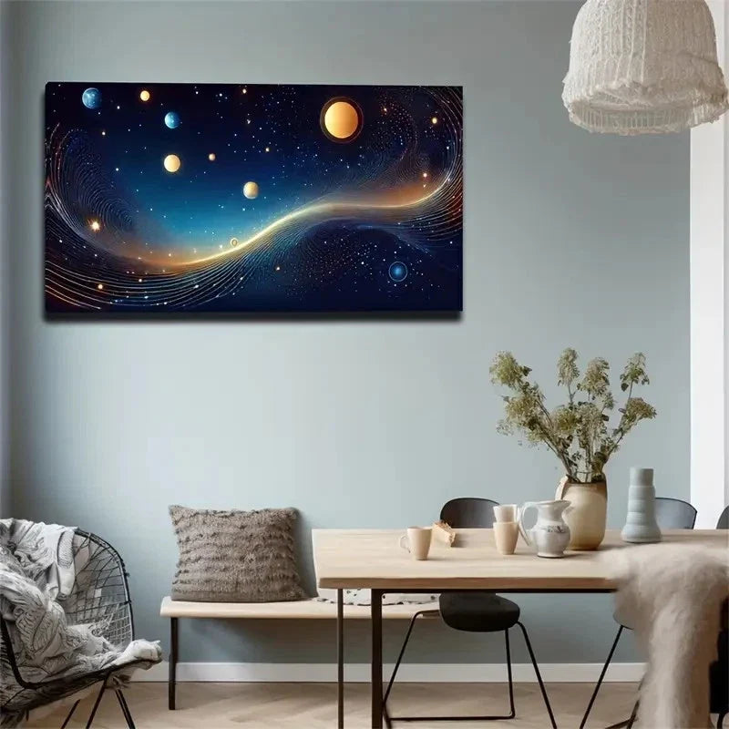 Mysterious Space Many Planets Wall Art Canvas Office Home Room Framed 120x60cm