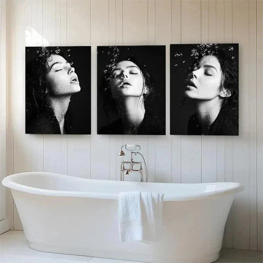 3pcs Elegant Woman with Water Bubbles Perfect Wall Art Set Canvas Framed 40x60cm - High Quality Print 100% Australian Made Wall Canvas Ready to Hang