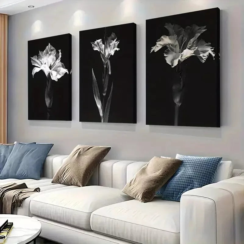 3pcs  Elegant Black & White Monochrome Flora Wall Art Set Canvas Framed 40x60cm - High Quality Print 100% Australian Made Wall Canvas Ready to Hang