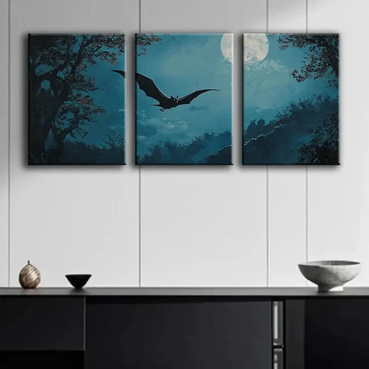 3pcs Moonlit Bats Darkness Shadow Night Perfect Wall Art Set Canvas Framed 40x60cm - High Quality Print 100% Australian Made Wall Canvas Ready to Hang