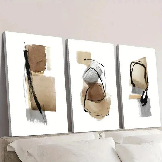 3pcs Abstract Brown Grey Black Painting Wall Art Set Canvas Framed 40x60cm - High Quality Print 100% Australian Made Wall Canvas Ready to Hang