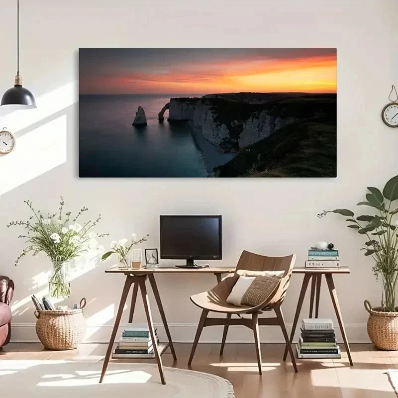Serene Sunrise Etretat France Wall Art Canvas Office Home Room Framed 120x60cm