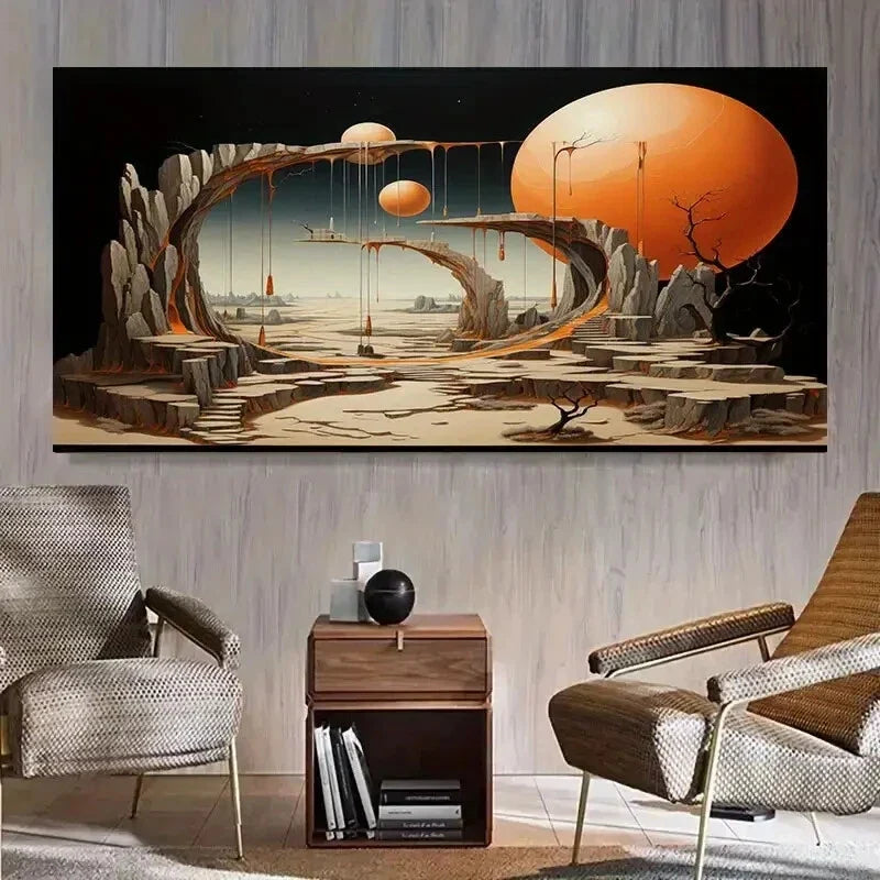 Vibrant Cosmic Landscape Modern Wall Art Canvas Office Home Room Framed 80x45cm