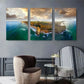 3pcs Serene Seaside Landscape with Dramatic Sky Metal Print Ready to Hang Art
