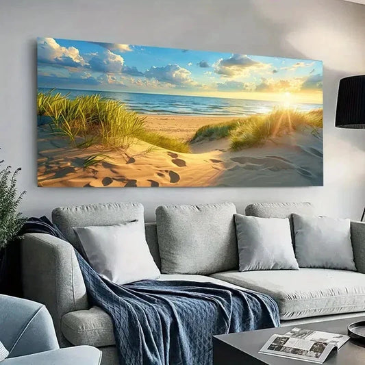 Vibrant Coastal Seascape Beach Wall Art Canvas Office Home Room Framed 80x45cm