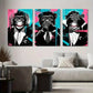 3pcs Tuxedo Chimps with Graffiti Splashes Metal Print Ready to Hang Art