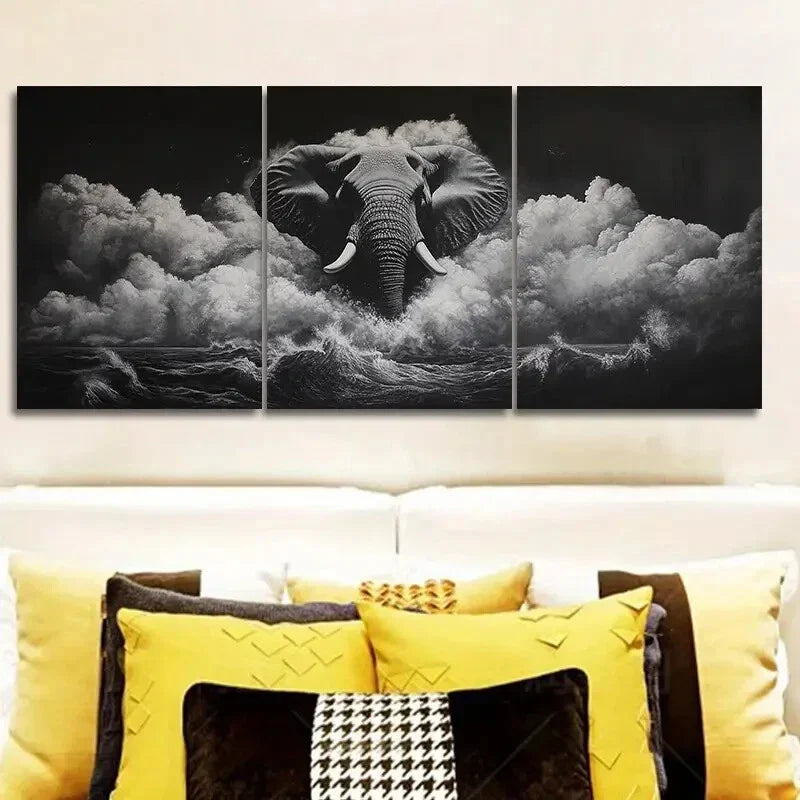 3pcs Elephant in Cloud Design, Metal Print Ready to Hang Art
