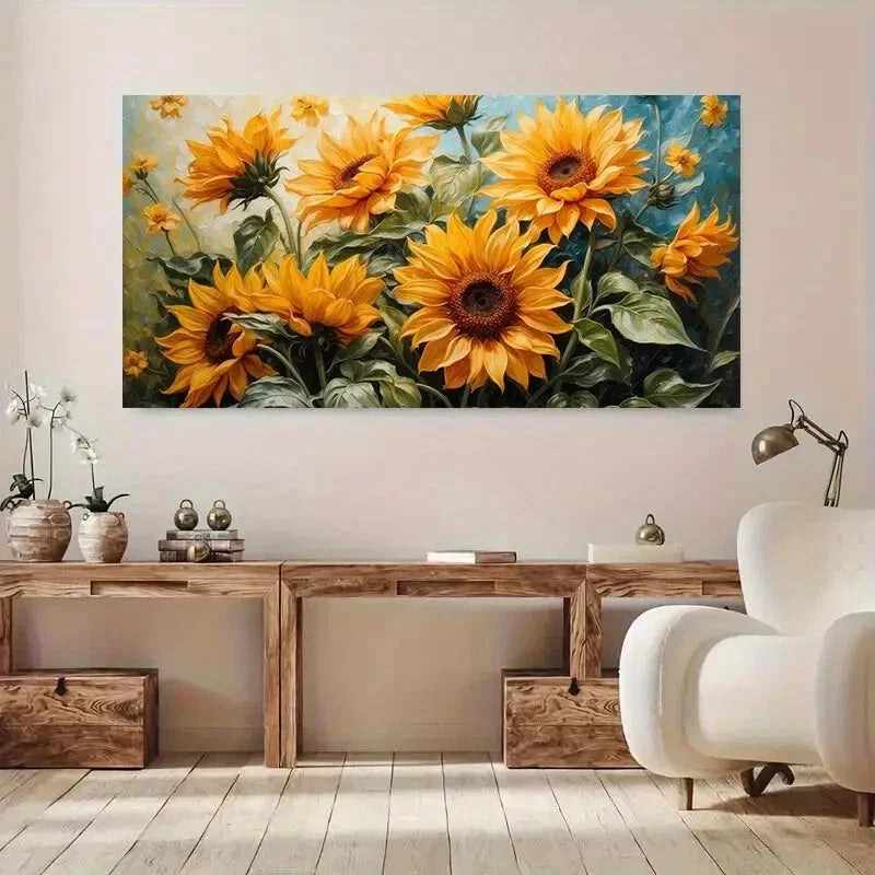 Vibrant Sunflower Flowers Wall Art wall canvas office home room framed 120x60cm