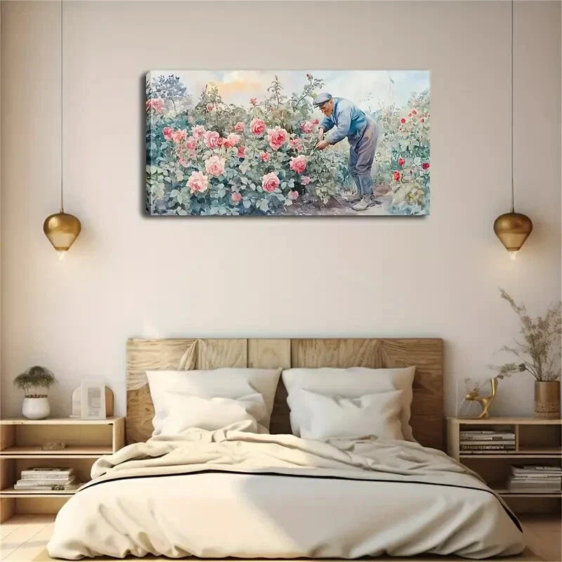Flower Farmers Who Are Tending Wall Art Canvas Office Home Room Framed 120x60cm