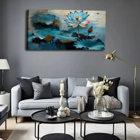 Serene for Lotus Blossom & Soft Wall Art Canvas Office Home Room Framed 120x60cm