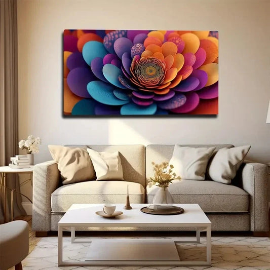 Vibrant Floral Design In Blue Wall Art Canvas Office Home Room Framed 80x45cm