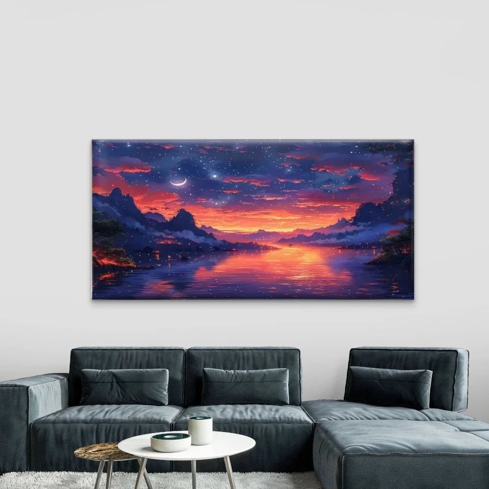 Red Leaf Path at Sunset Modern Wall Art Canvas Office Home Room Framed 80x45cm