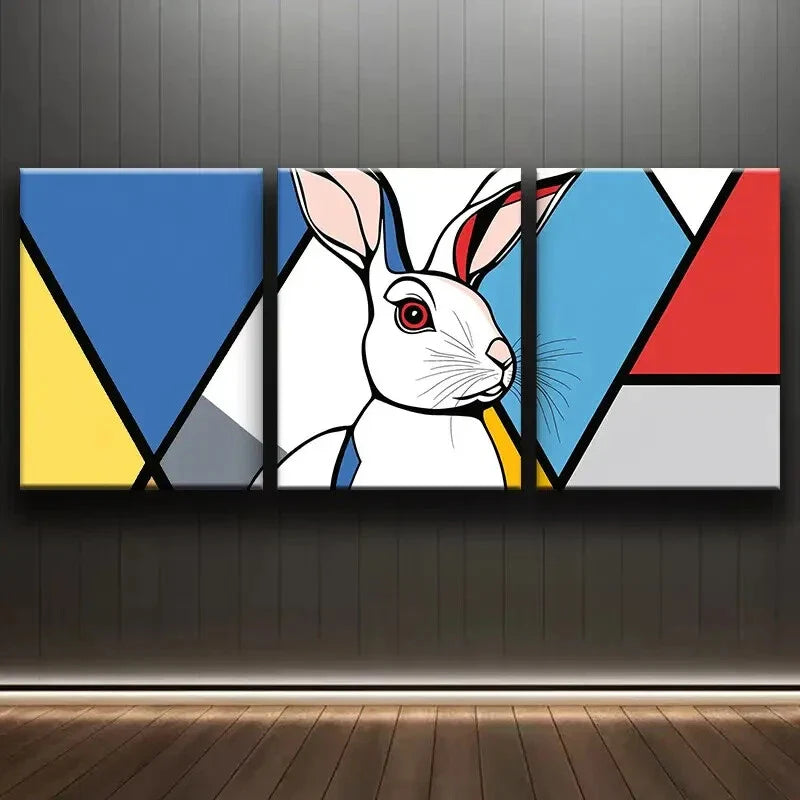 3pcs Mondrian-Inspired Pattern Perfect Wall Art Set Canvas Framed 40x60cm - High Quality Print 100% Australian Made Wall Canvas Ready to Hang