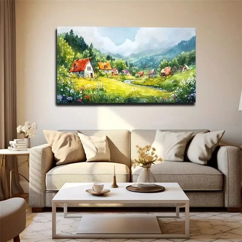 Rustic Countryside Landscape Wall Art Canvas Office Home Room Framed 120x60cm
