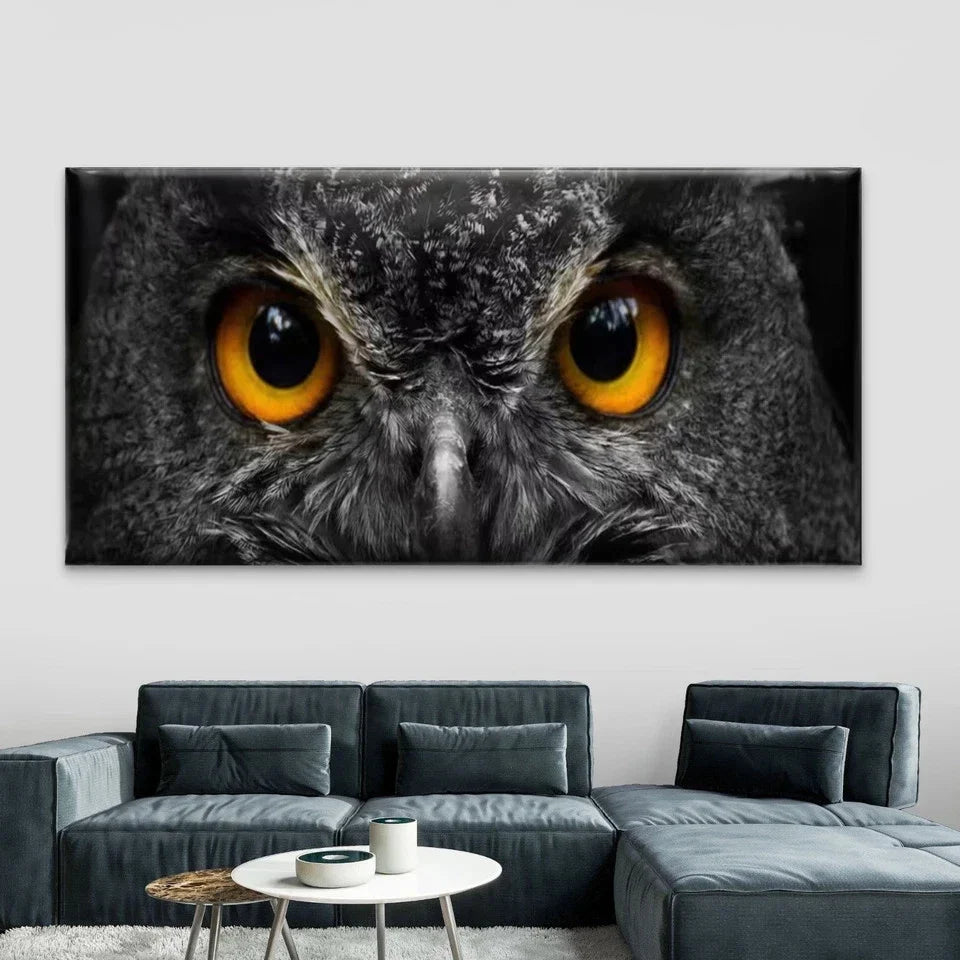 Minimalist & Golden Owl Eyes Wall Art Canvas Office Home Room Framed 80x45cm