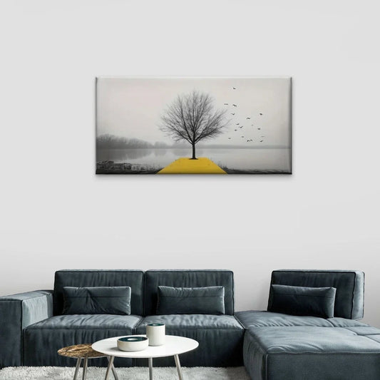 Nature Tree White Grey Wall Art Canvas Office Home Room Framed 80x45cm