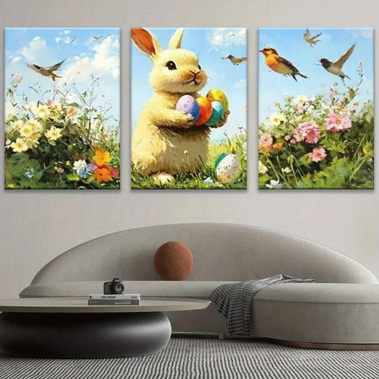3pcs Charming Spring Scene Bunnies Metal Print Ready to Hang Art