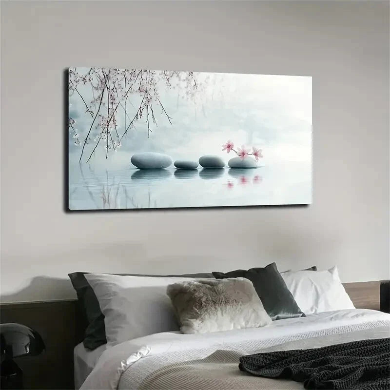 Modern Realistic Stone on Water Wall Art Canvas Office Home Room Framed 120x60cm