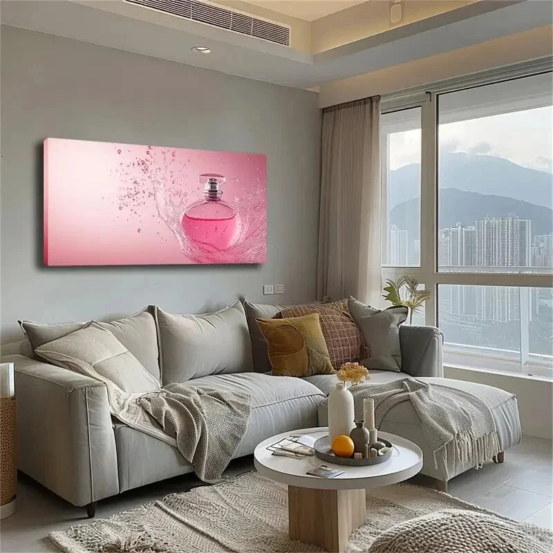Perfume Bottle Splash Design Wall Art Canvas Office Home Room Framed 120x60cm