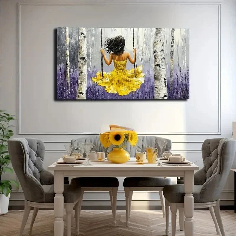 Vibrant Yellow Dress Woman Wall Art Canvas Office Home Room Framed 120x60cm