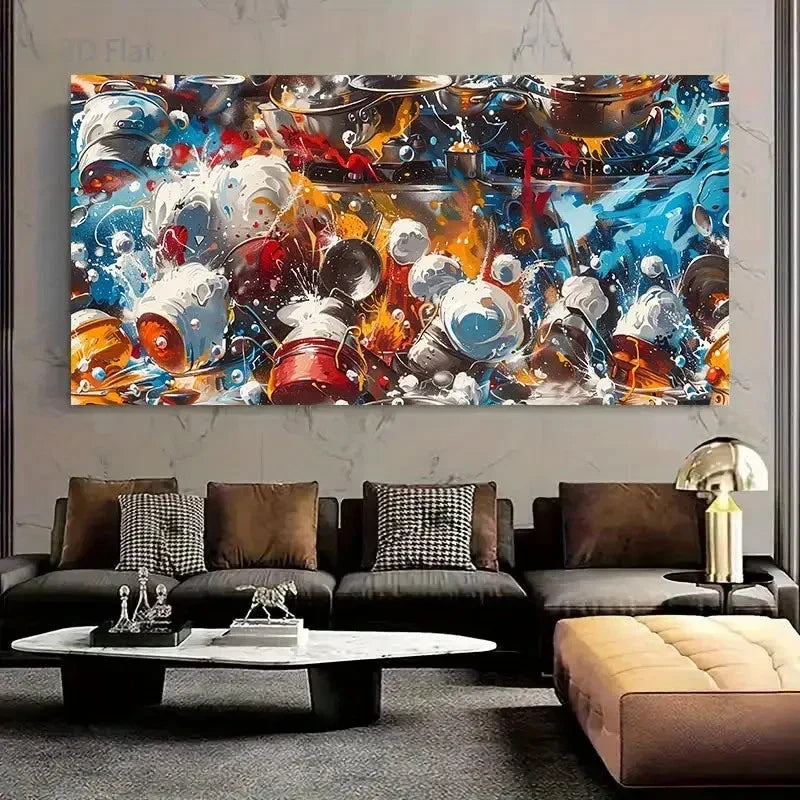 Abstract Kitchen Chaos Wall Art Canvas Office Home Room Framed 120x60cm