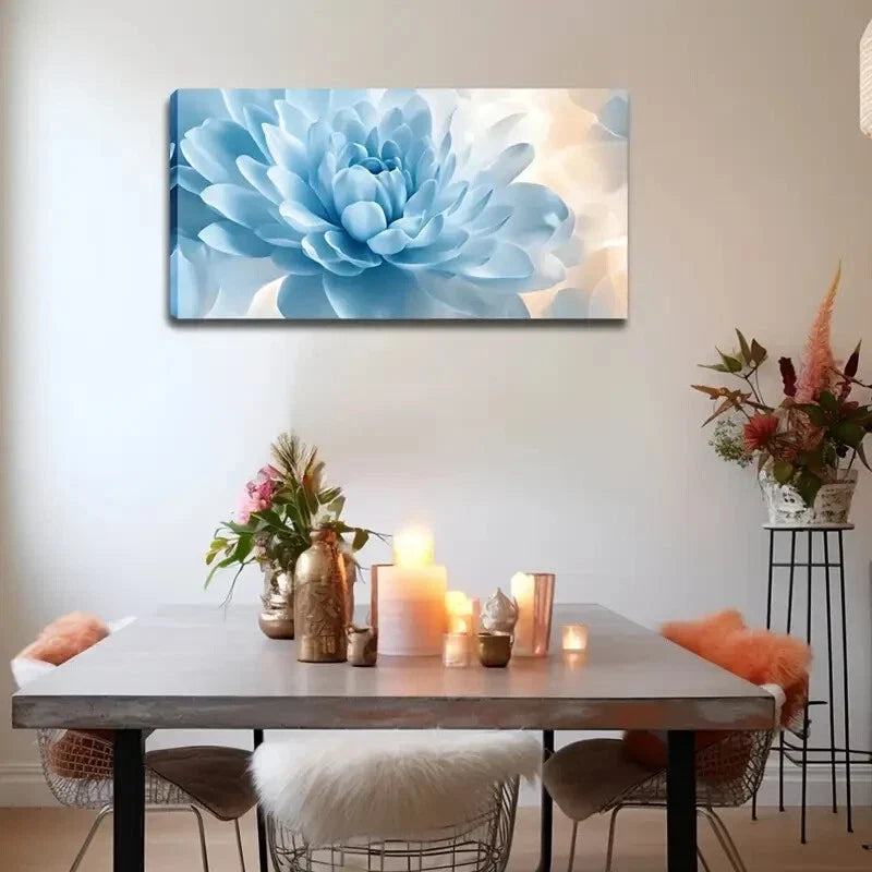Blue Flower With Rich Petal Wall Art Canvas Office Home Room Framed 120x60cm.