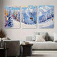 3pcs Winter Ski Resort Landscape, Scenic Snowy Metal Print Ready to Hang Art